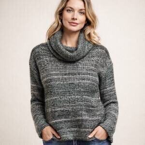 Max Studio Cowl Neck Knit Sweater Women’s XS Green Gray Cozy Pullover